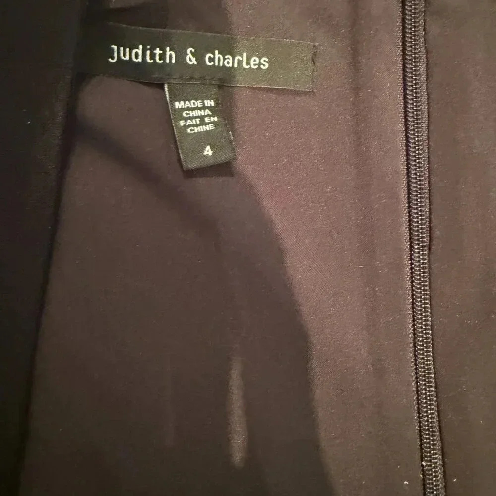 Black Square Neck Button Up  Long Sleeve Dress, Judith and Charles, US 4 - Picture 6 of 8